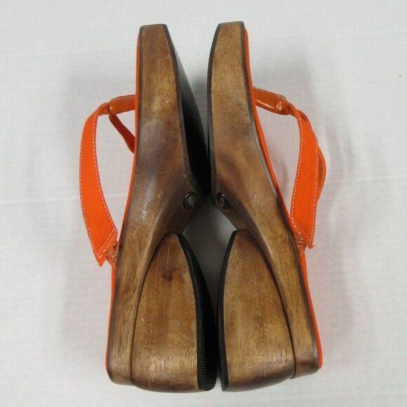 PAZZO Chunky Wood Platform Y2K Slide Sandals Sz 7 Orange Fabric Shoes VINTAGE 90 - Picture 11 of 14